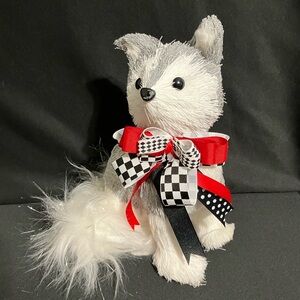 Gray Straw Christmas Fox FeatherTail MacKenzie Childs Inspired Bow 6” Decorative